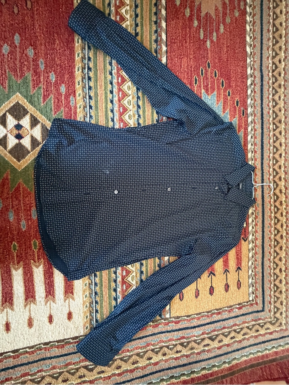Theory Men's Navy Blue Micro-Pattern Button-Down Shirt